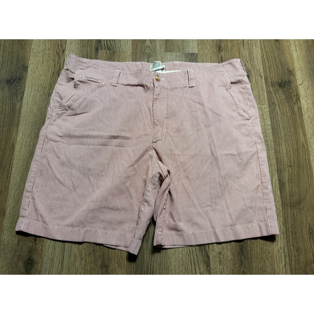 LL Bean Shorts Mens Size 42 Red White Striped Seersucker Cotton Flat Front